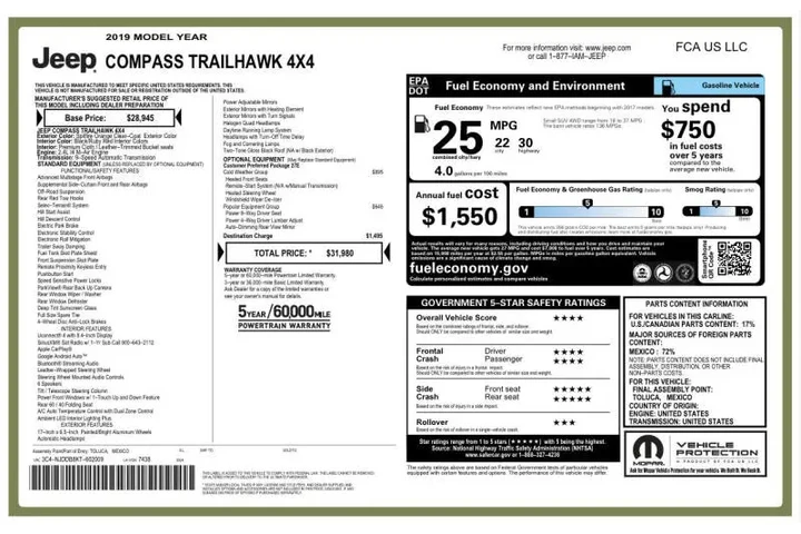 $14752 : 2019 Compass Trailhawk image 5
