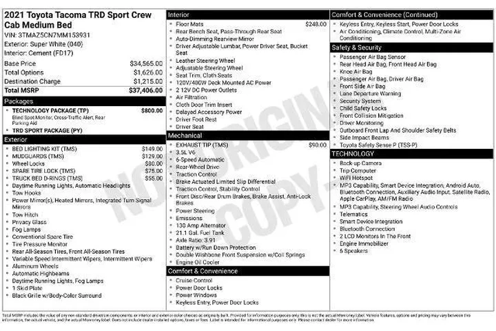 $34084 : Toyota Tacoma 2021 4x2 TRD O image 6