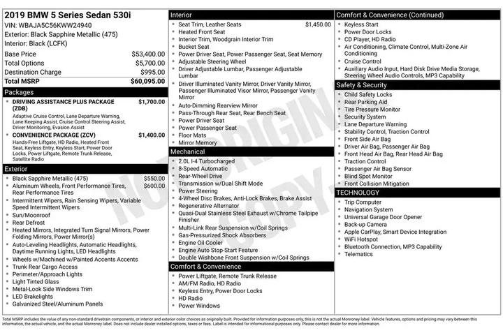 $13900 : BMW 5 Series 2019 530i 4dr S image 2