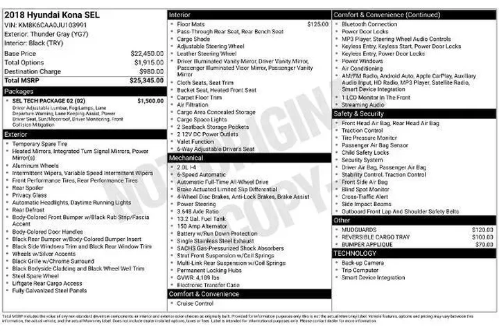 $10373 : Hyundai KONA 2018 AWD SEL 4d image 3