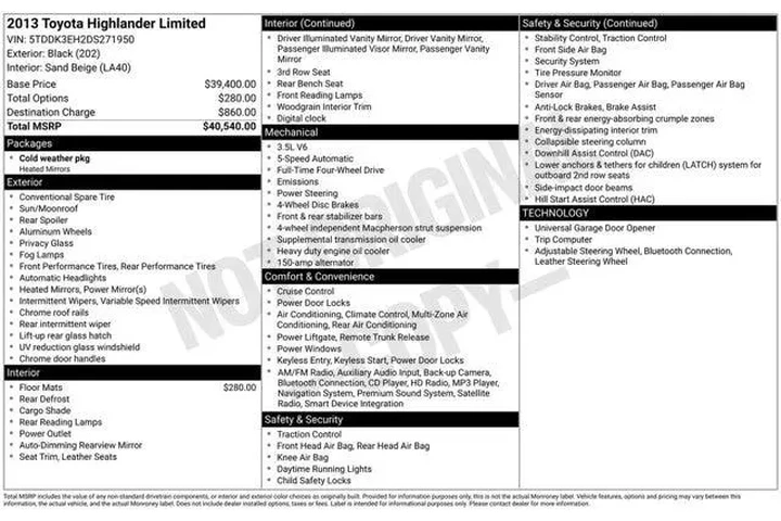 $15995 : Toyota Highlander 2013 AWD L image 2