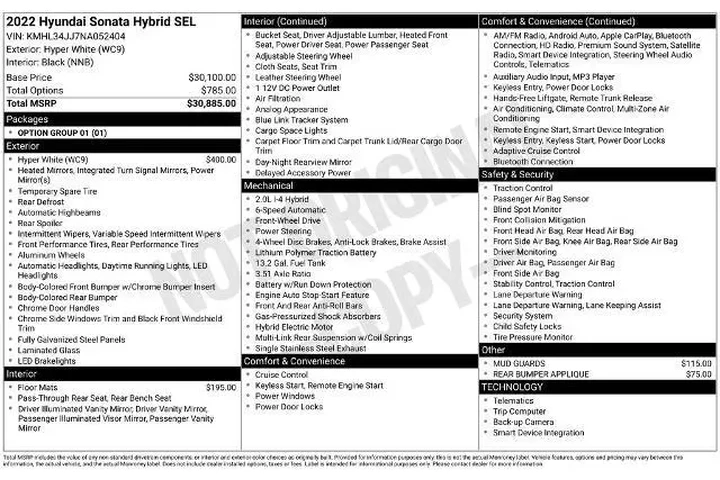 $21000 : Hyundai SONATA Hybrid 2022 S image 3