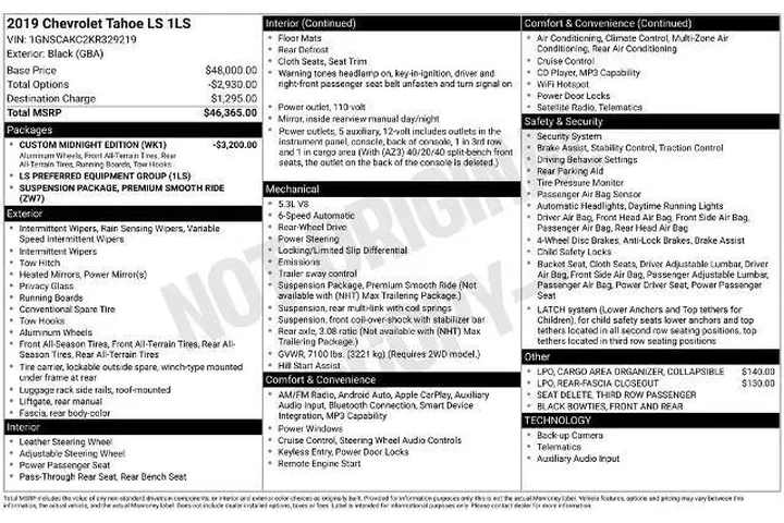 $22000 : Chevrolet Tahoe 2019 4x2 LS image 8