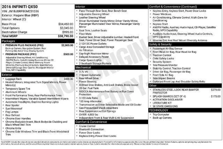 $14136 : INFINITI QX50 2016 4dr Cross image 2