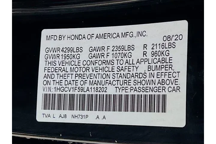 $25975 : Honda Accord 2020 EX-L 4dr S image 7