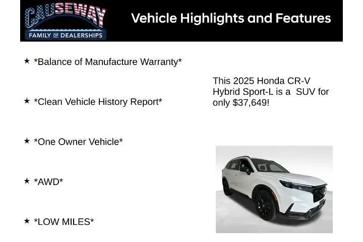 $37649 : Honda CR-V Hybrid 2025 AWD S image 2