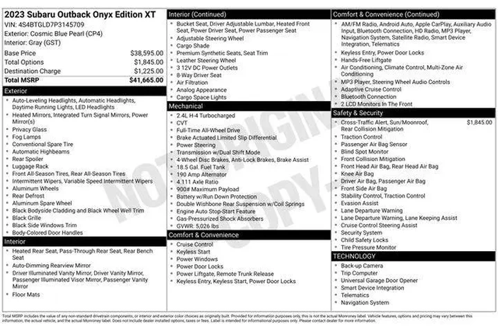$26891 : Subaru Outback 2023 AWD Onyx image 2