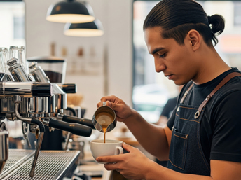 Joven latino trabajando en una cafetería
