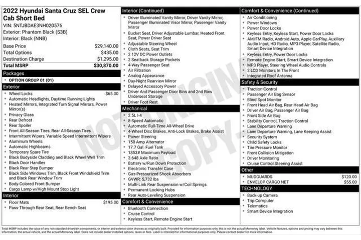 $20496 : Hyundai SANTA CRUZ 2022 AWD image 5