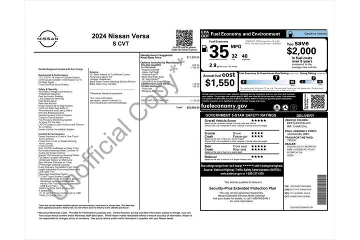 $13988 : Nissan Versa 2024 S 4dr Seda image 10