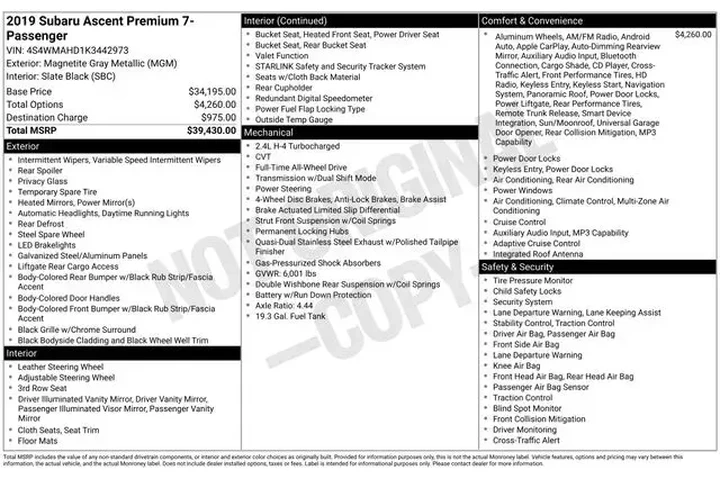 $17490 : Subaru Ascent 2019 AWD Premi image 3