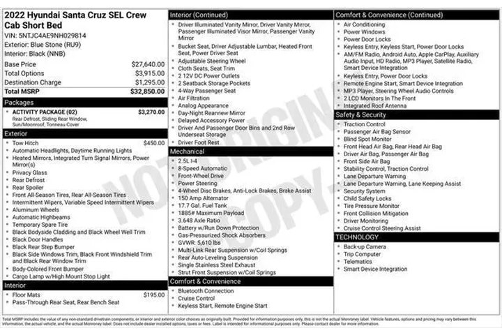 $20650 : Hyundai SANTA CRUZ 2022 SEL image 5