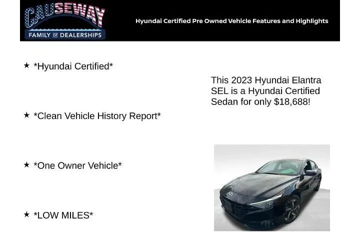 $18688 : Hyundai ELANTRA 2023 SEL 4dr image 2