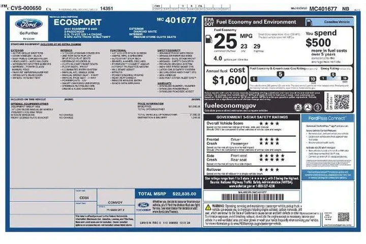 $15540 : Ford EcoSport 2021 AWD S 4dr image 2