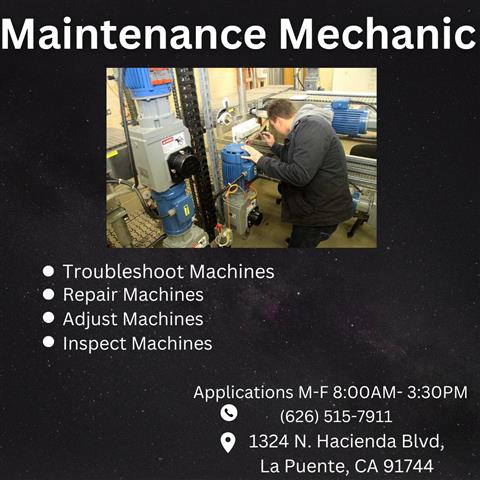 Maintenance Mechanic Needed !! image 1