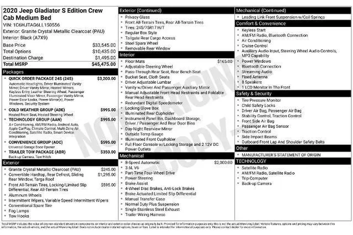 $32200 : Jeep Gladiator 2020 4x4 Spor image 1