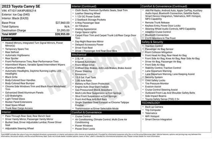 $22987 : Toyota Camry 2023 SE 4dr Sed image 3