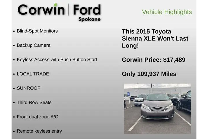 $17489 : Toyota Sienna 2015 XLE 7-Pas image 6