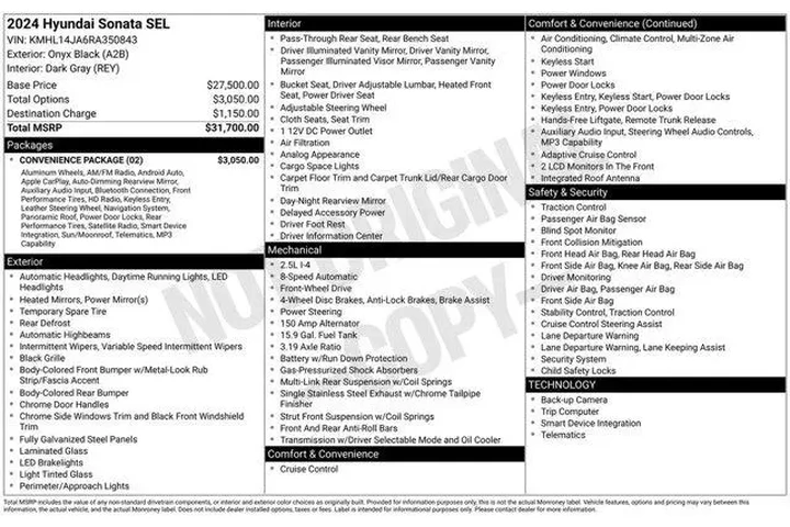 $23995 : Hyundai SONATA 2024 SEL 4dr image 2