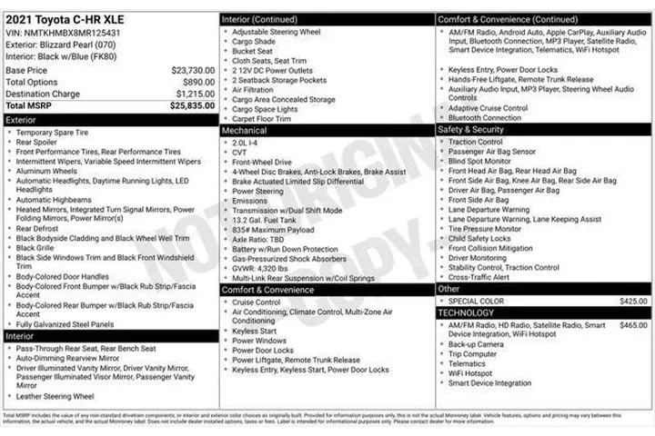 $19226 : Toyota C-HR 2021 XLE 4dr Cro image 3