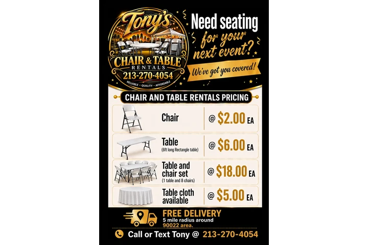 $2 : RENTA DE SILLAS Y MESAS!!! image 1
