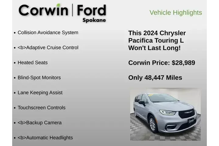 $28989 : Chrysler Pacifica 2024 Touri image 6