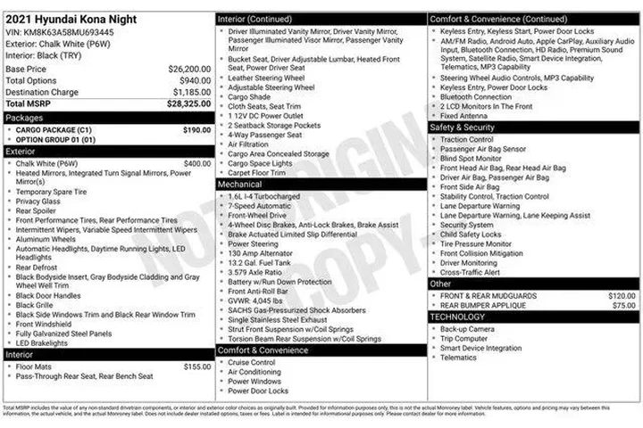 $18998 : Hyundai KONA 2021 NIGHT 4dr image 2