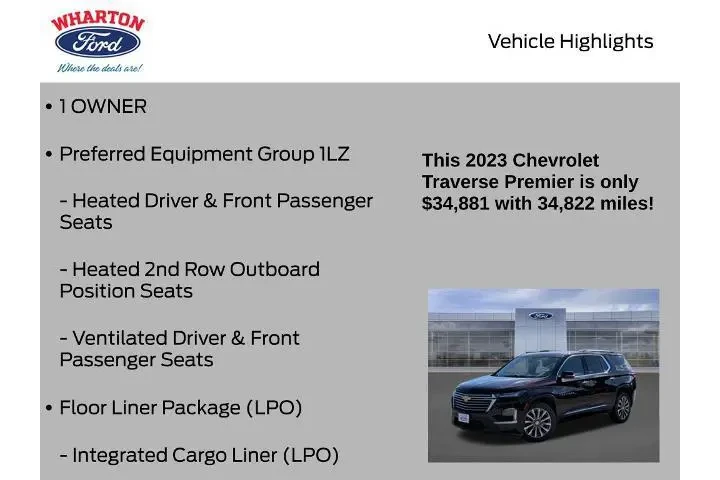 $34881 : Chevrolet Traverse 2023 Prem image 5