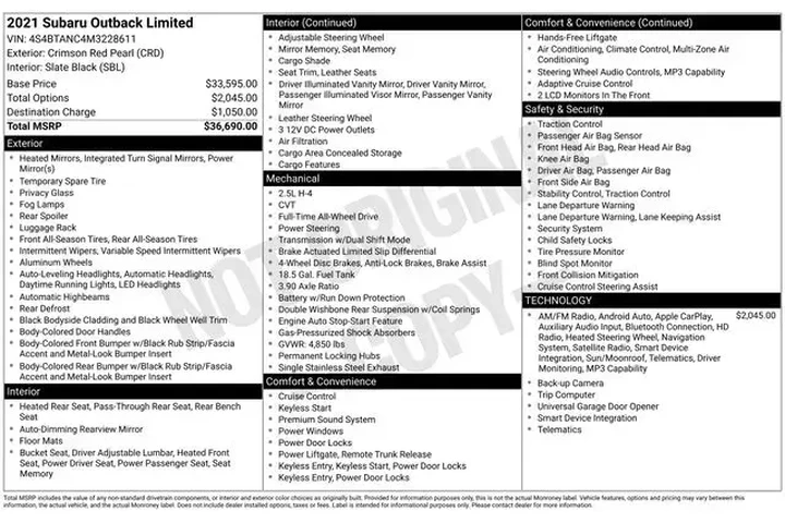 $23990 : Subaru Outback 2021 AWD Limi image 2