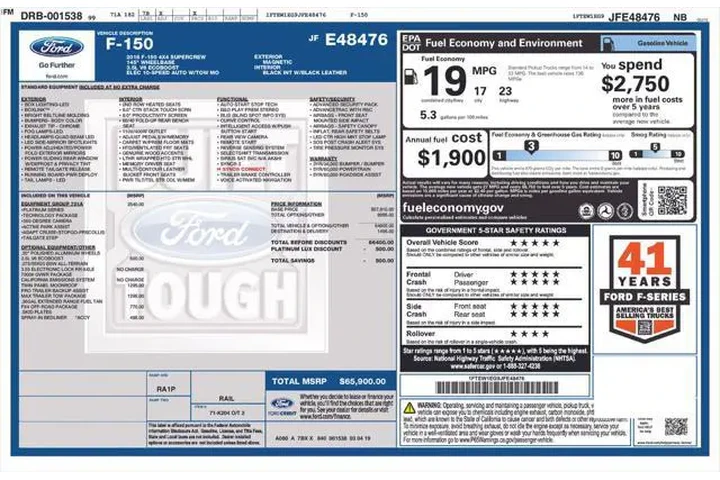 $36988 : Ford F-150 2018 4x4 Platinum image 4