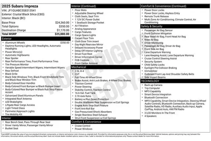 $23990 : Subaru Impreza 2025 AWD Base image 3