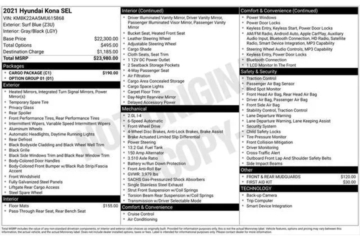 $15506 : Hyundai KONA 2021 SEL 4dr Cr image 5