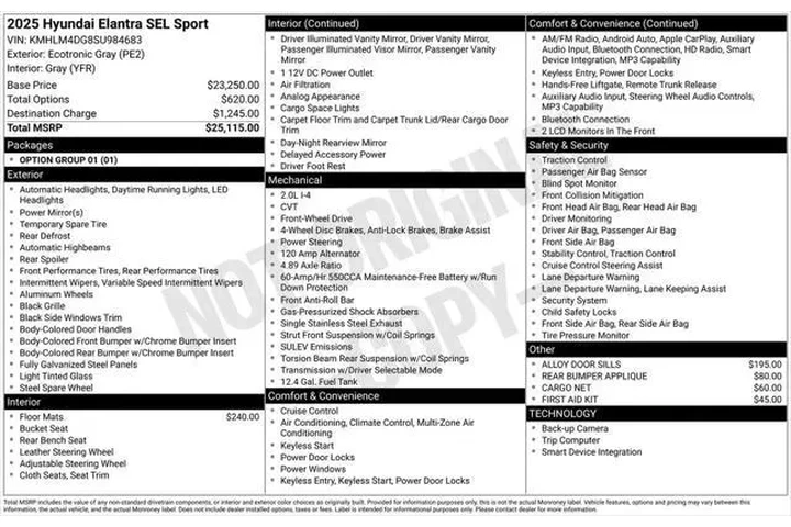 $21499 : Hyundai ELANTRA 2025 SEL Spo image 5