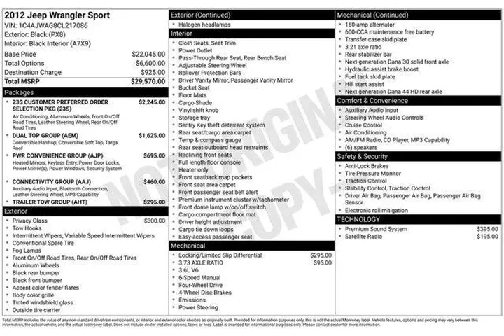 $15635 : Jeep Wrangler 2012 4x4 Sport image 2