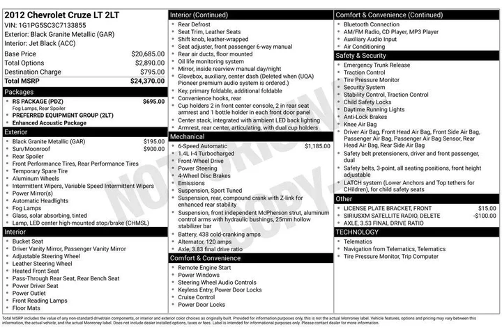 $4200 : Chevrolet Cruze 2012 LT 4dr image 4