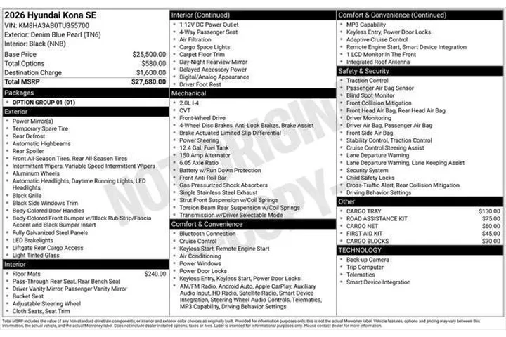 $23662 : Hyundai KONA 2026 SE 4dr SUV image 5