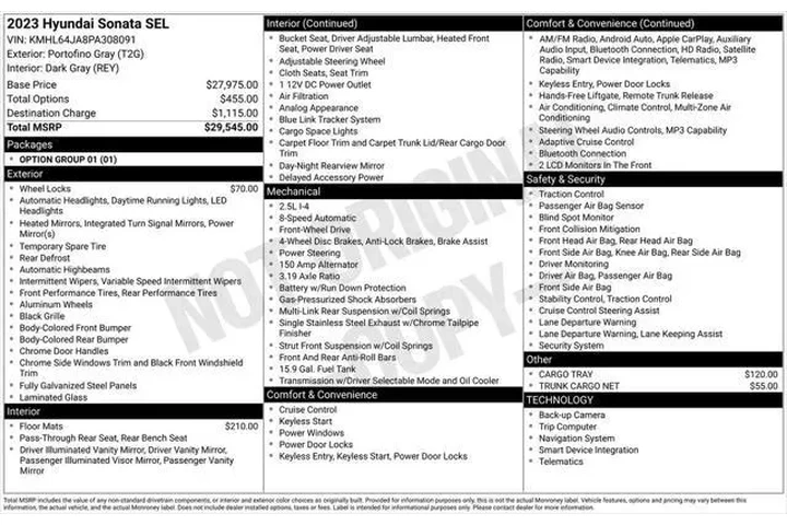 $21187 : Hyundai SONATA 2023 SEL 4dr image 7