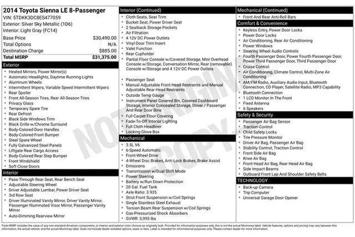 $12539 : Toyota Sienna 2014 LE 7-Pass image 9