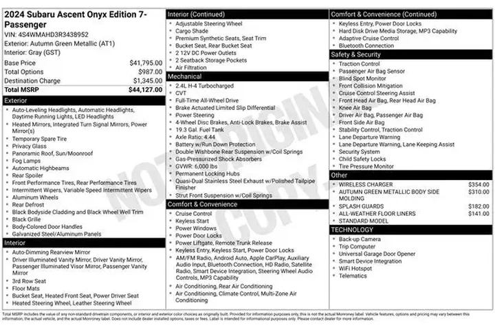 $35799 : Subaru Ascent 2024 AWD Onyx image 2