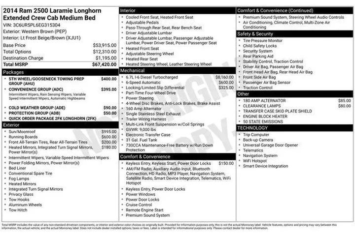 $37899 : Ram 2500 2014 4x4 Laramie Li image 2
