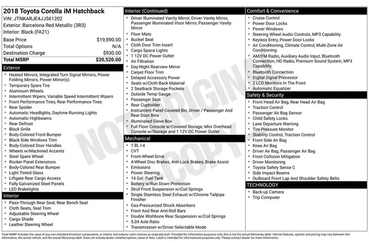 $16506 : Toyota Corolla iM 2018 4dr H image 1