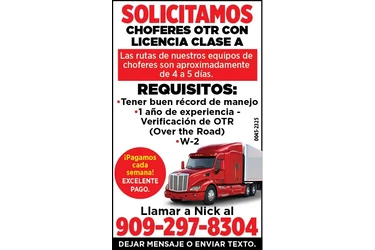 SOLICITO CHOFERES OTR 🚚 en Orange County