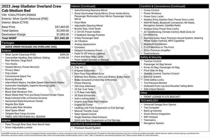 $28487 : Jeep Gladiator 2023 4x4 Over image 3