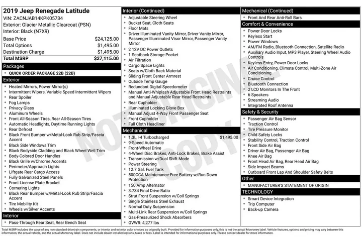 $14860 : Jeep Renegade 2019 Latitude image 2