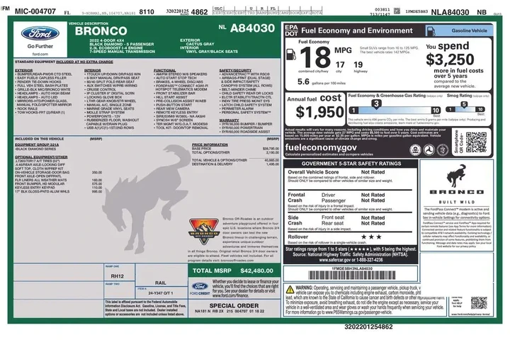 $38000 : Ford Bronco 2022 4x4 Base 4d image 2