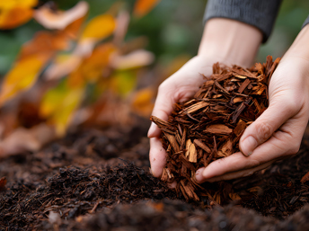 Mantillo para el césped en otoño