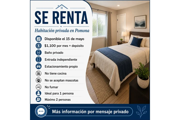 $1100 : Se Renta Habitacion en Pomona image 1