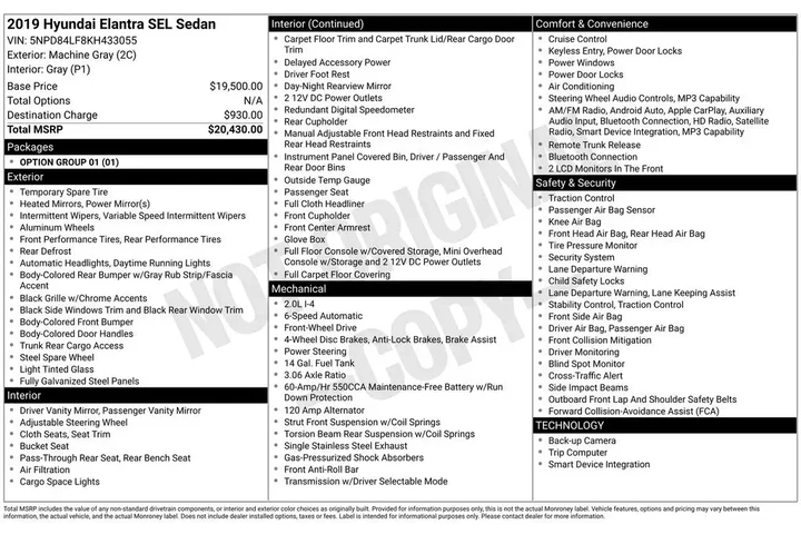 $8500 : Hyundai ELANTRA 2019 SE 4dr image 2