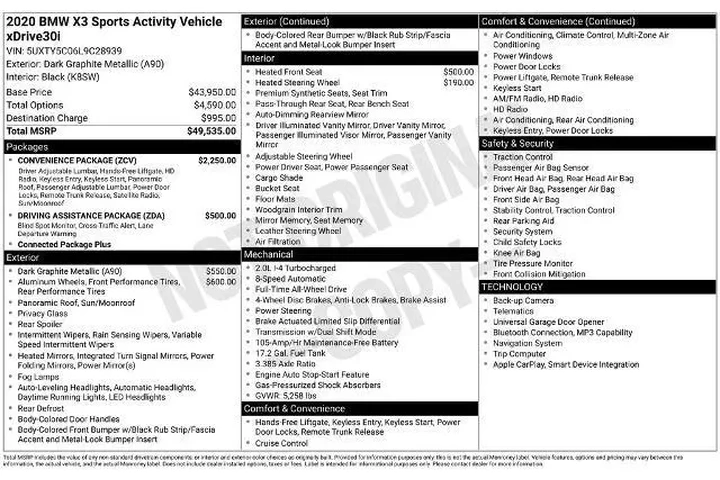 $27643 : BMW X3 2020 AWD xDrive30i 4d image 6