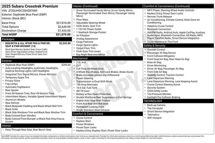 $28991 : Subaru Crosstrek 2025 AWD Pr image 2